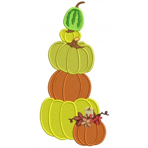 Five Pumpkins Vertically Stacked Filled Machine Embroidery Design Digitized Pattern
